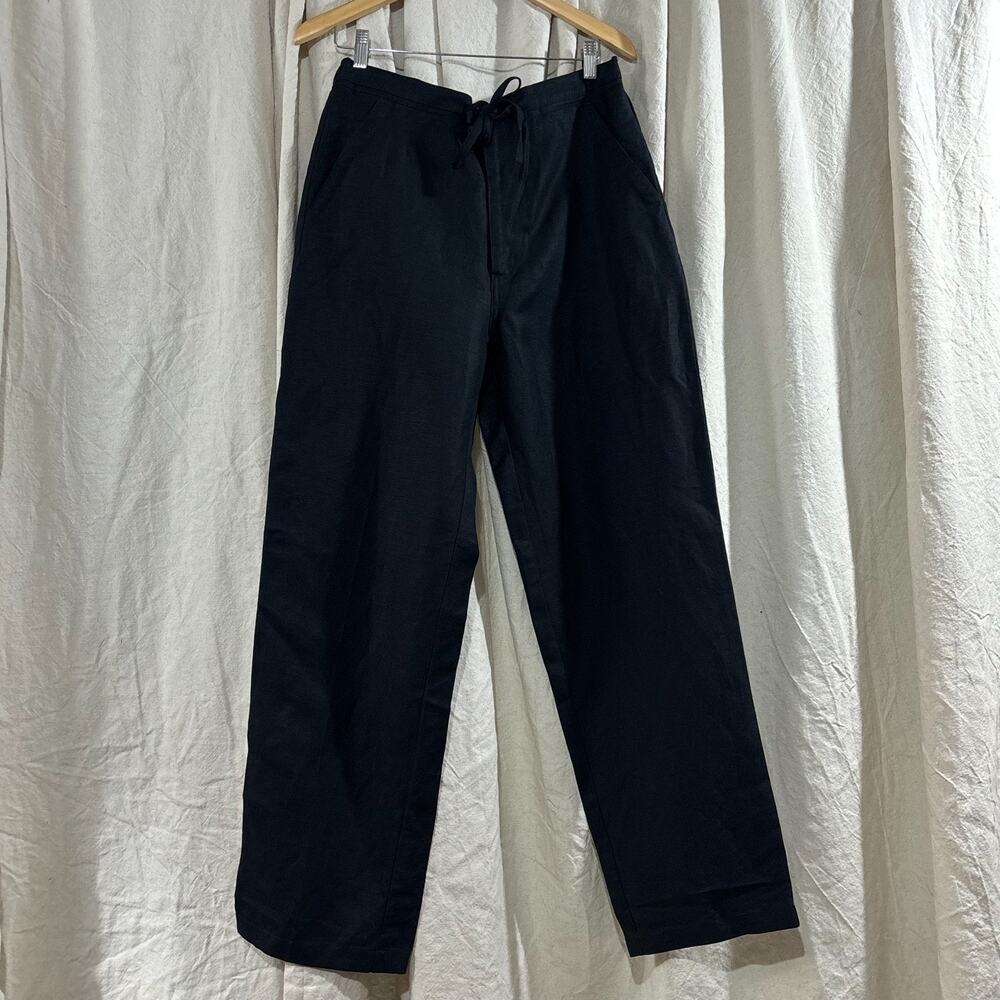 Cubavera Linen Blend Drawstring Wide Leg Pants Black Medium
